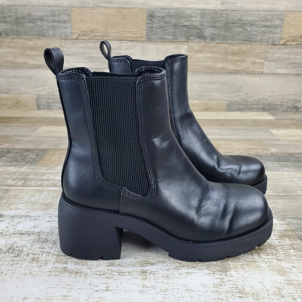 Steve Madden Brontey Womens Chelsea Boot Sz 8 W Black Leather Slip On Block Heel